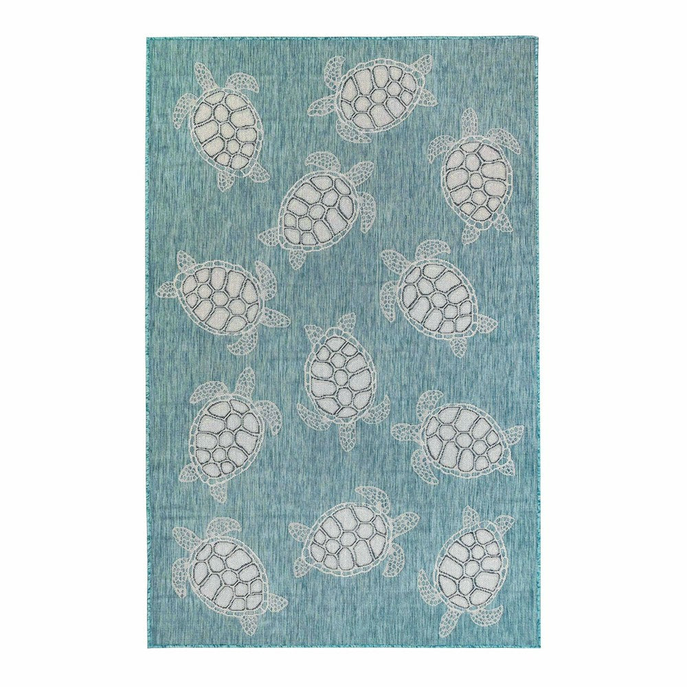 Indoor/Outdoor Textured Sea Turtles Polypropylene Rug, 6'6" x 9'4" | Plow & Hearth