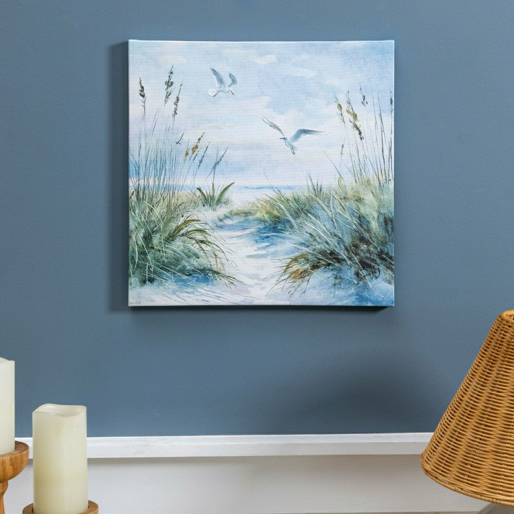 Blue Coastal Flying Seagull Wall Décor, Canvas, 16" L x 16" H | Plow & Hearth