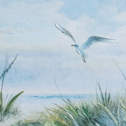 Blue Coastal Flying Seagull Wall Décor, Canvas, 16" L x 16" H | Plow & Hearth