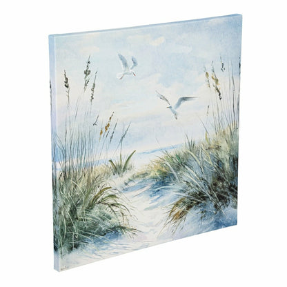 Blue Coastal Flying Seagull Wall Décor, Canvas, 16" L x 16" H | Plow & Hearth