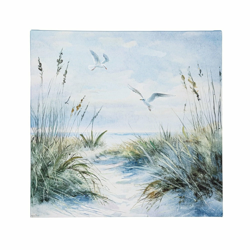 Blue Coastal Flying Seagull Wall Décor, Canvas, 16" L x 16" H | Plow & Hearth