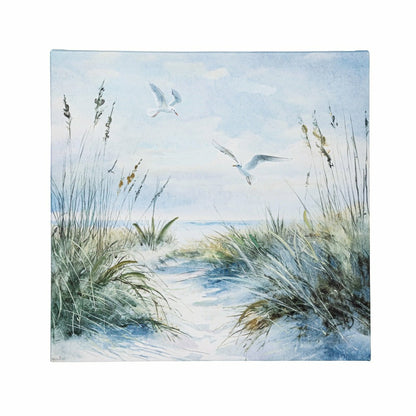 Blue Coastal Flying Seagull Wall Décor, Canvas, 16" L x 16" H | Plow & Hearth