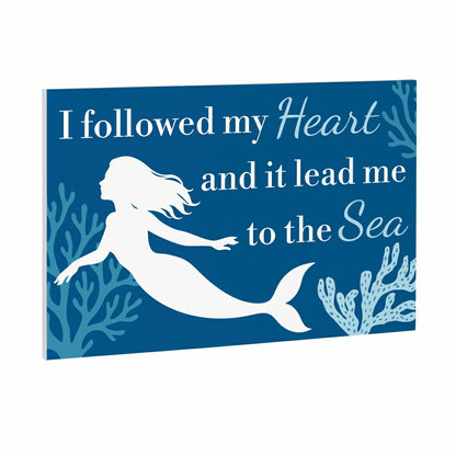 Blue Coastal Coral Sea Indoor Wall Décor, Wood, Mermaid "Heart", 24"x1 | Plow & Hearth