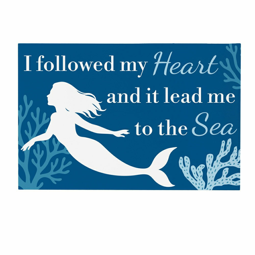 Blue Coastal Coral Sea Indoor Wall Décor, Wood, Mermaid "Heart", 24"x1 | Plow & Hearth