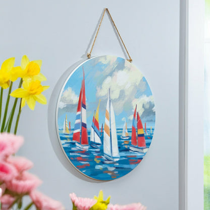 Blue Coastal Sailboats Wood Door Décor, 18" | Plow & Hearth