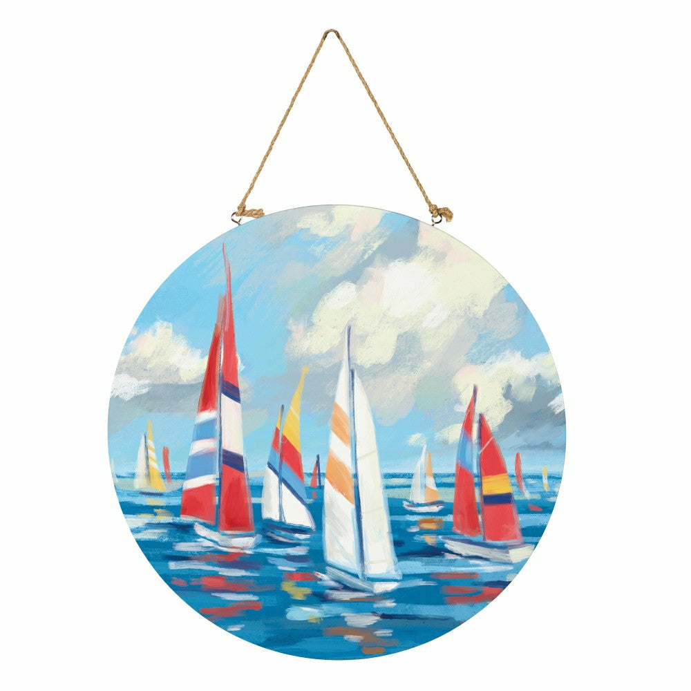 Blue Coastal Sailboats Wood Door Décor, 18" | Plow & Hearth