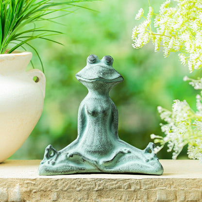 Metal Distressed Yoga Frog Garden Statue | Plow & Hearth