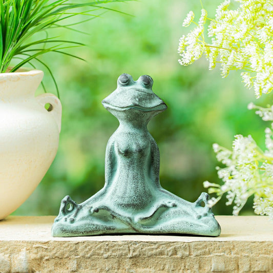 Metal Distressed Yoga Frog Garden Statue | Plow & Hearth