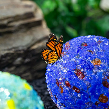 Art Glass Bee and Butterfly Ball, Dark Blue | Plow & Hearth