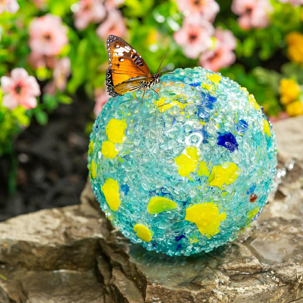 Art Glass Bee and Butterfly Ball, Aqua | Plow & Hearth
