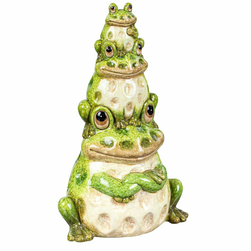 10"H, Pollinator Garden Ceramic Stacked Frog Garden Statue | Plow & Hearth