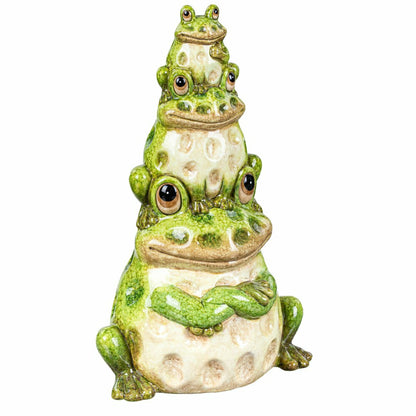 10"H, Pollinator Garden Ceramic Stacked Frog Garden Statue | Plow & Hearth