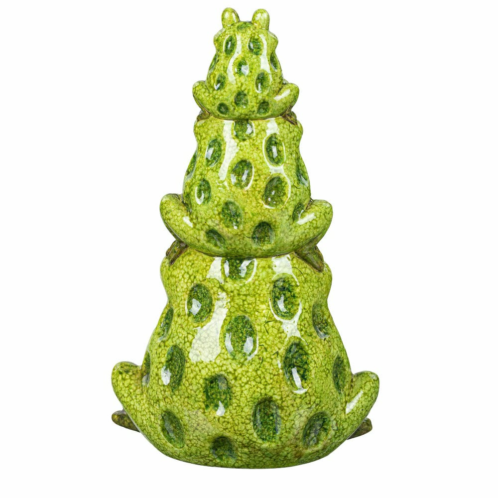 10"H, Pollinator Garden Ceramic Stacked Frog Garden Statue | Plow & Hearth