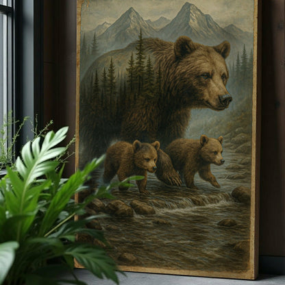 Mother Bear and Cubs Crossing Double Exposure Wall Art | Plow & Hearth