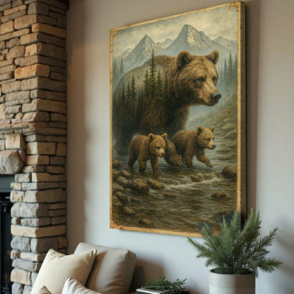 Mother Bear and Cubs Crossing Double Exposure Wall Art | Plow & Hearth