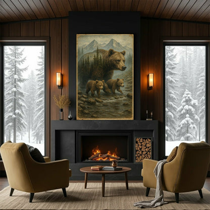 Mother Bear and Cubs Crossing Double Exposure Wall Art | Plow & Hearth