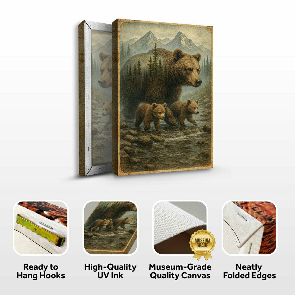 Mother Bear and Cubs Crossing Double Exposure Wall Art | Plow & Hearth