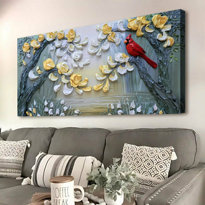 Golden Petals and Scarlet Wings Impasto Wall Art | Plow & Hearth