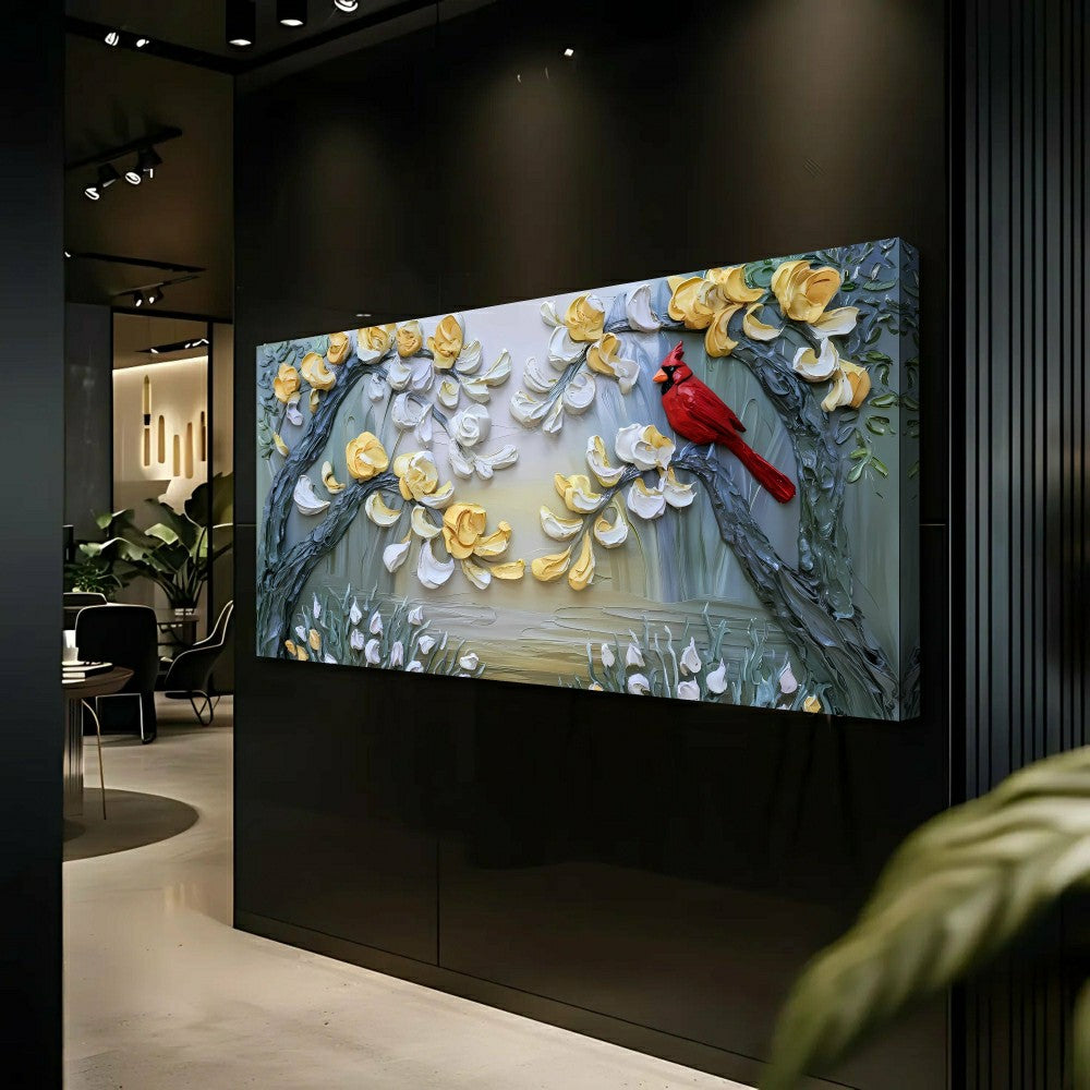 Golden Petals and Scarlet Wings Impasto Wall Art | Plow & Hearth