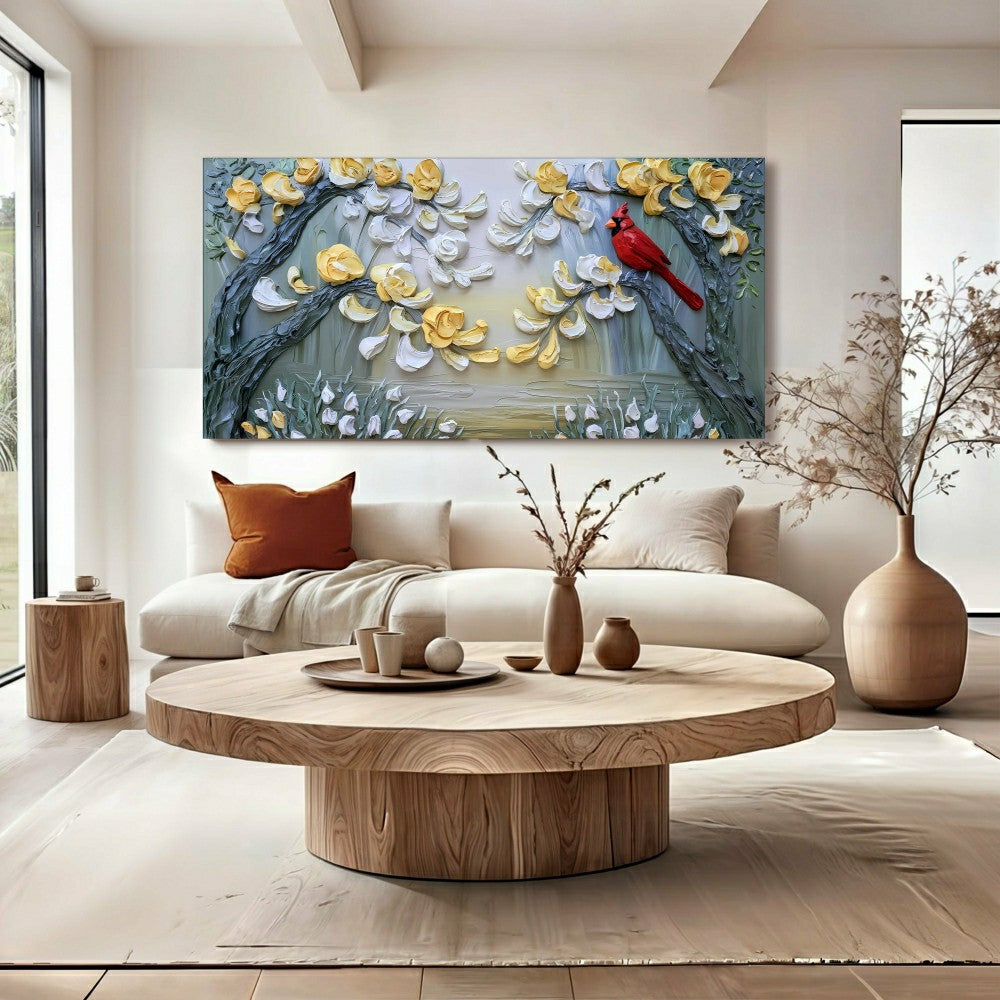 Golden Petals and Scarlet Wings Impasto Wall Art | Plow & Hearth
