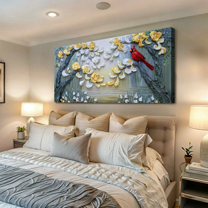 Golden Petals and Scarlet Wings Impasto Wall Art | Plow & Hearth