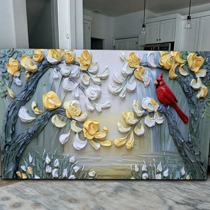 Golden Petals and Scarlet Wings Impasto Wall Art | Plow & Hearth