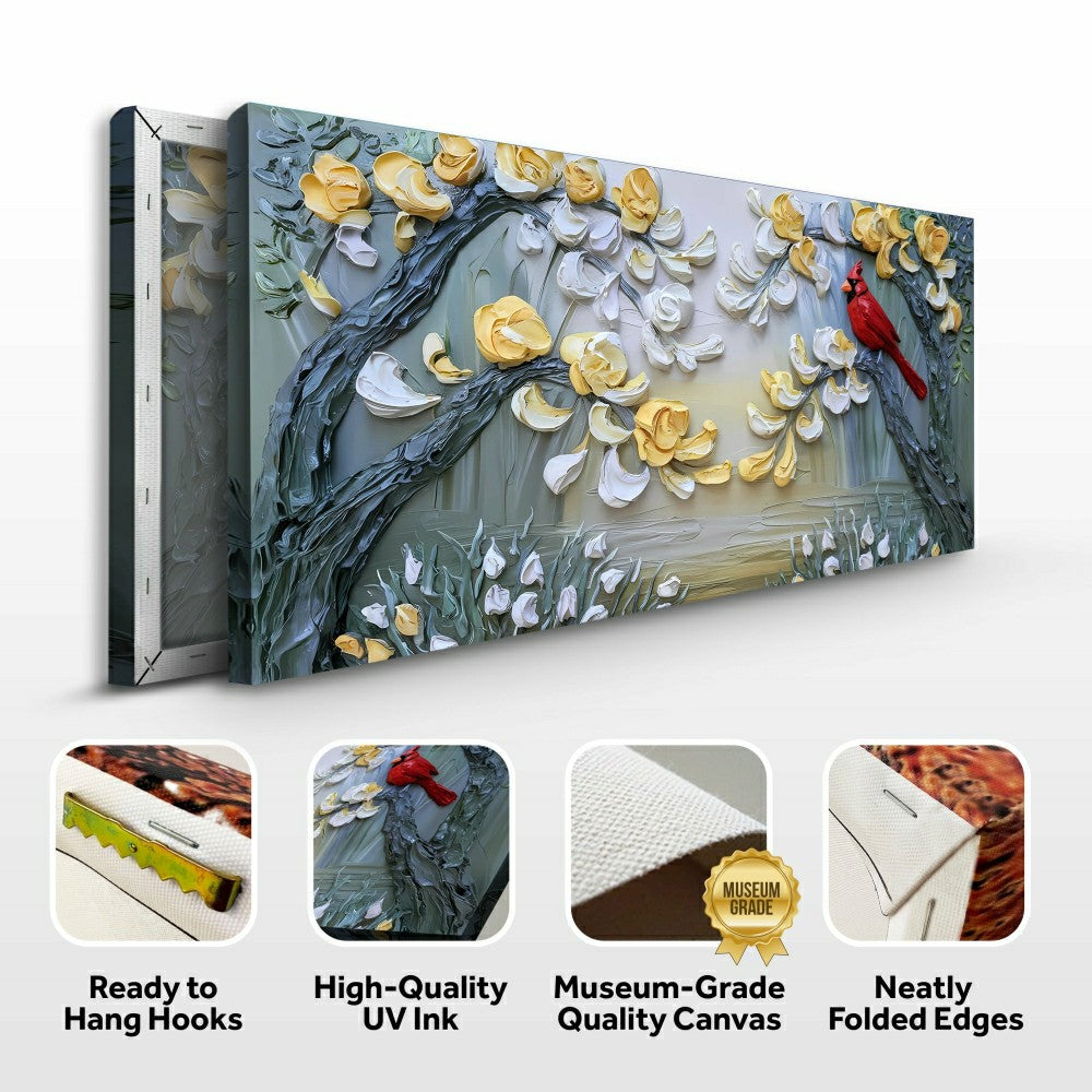 Golden Petals and Scarlet Wings Impasto Wall Art | Plow & Hearth