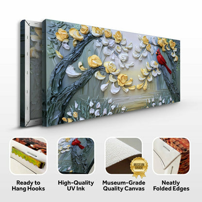 Golden Petals and Scarlet Wings Impasto Wall Art | Plow & Hearth