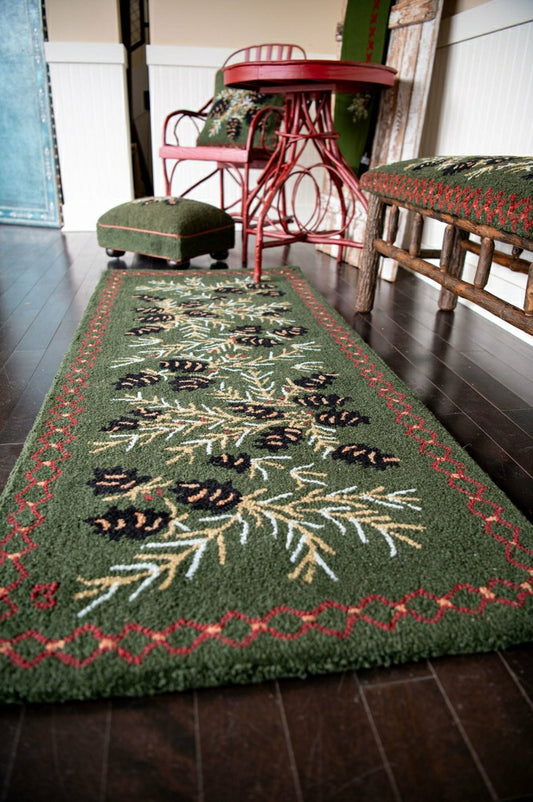 Pine Cone Hand-Hooked Wool Hearth Runner, 2'5" x 8' | Plow & Hearth