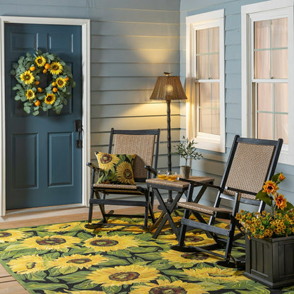 Indoor/Outdoor Black Sunflower Polypropylene Rug, 7'10" x 9'10" | Plow & Hearth