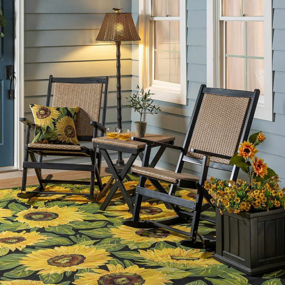 Indoor/Outdoor Black Sunflower Polypropylene Rug, 7'10" x 9'10" | Plow & Hearth