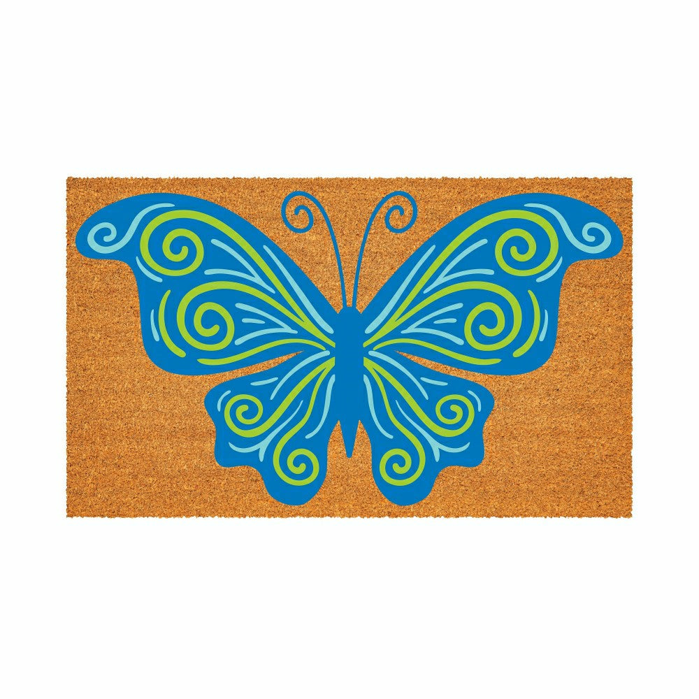 Welcome Mosaic Blue Butterfly Coir Mat | Plow & Hearth