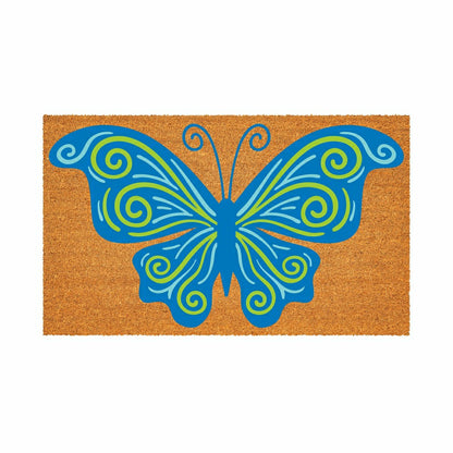 Welcome Mosaic Blue Butterfly Coir Mat | Plow & Hearth