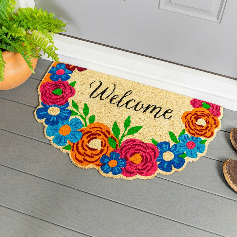 Floral Patterned Bunny Florals Shaped Coir Mat | Plow & Hearth