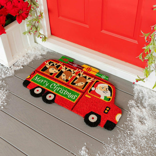 Christmas Bus Shaped Coir Mat | Plow & Hearth