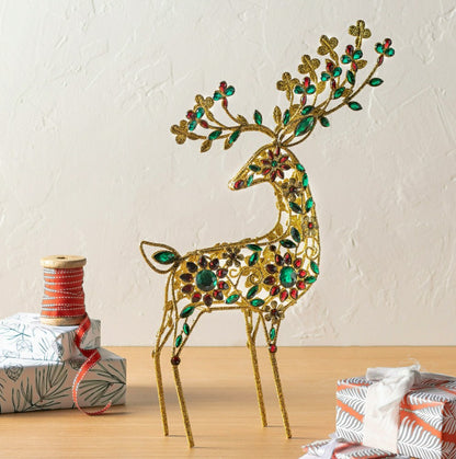 18" Gold Jeweled Christmas Deer Statue | Plow & Hearth