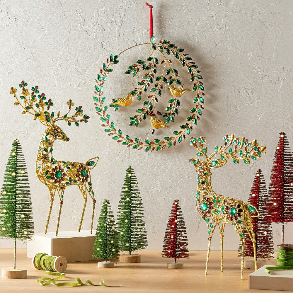 18" Gold Jeweled Christmas Deer Statue | Plow & Hearth