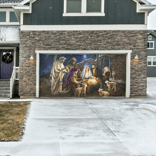 The Savior Is Born Premium Double Garage Door Cover | Plow & Hearth