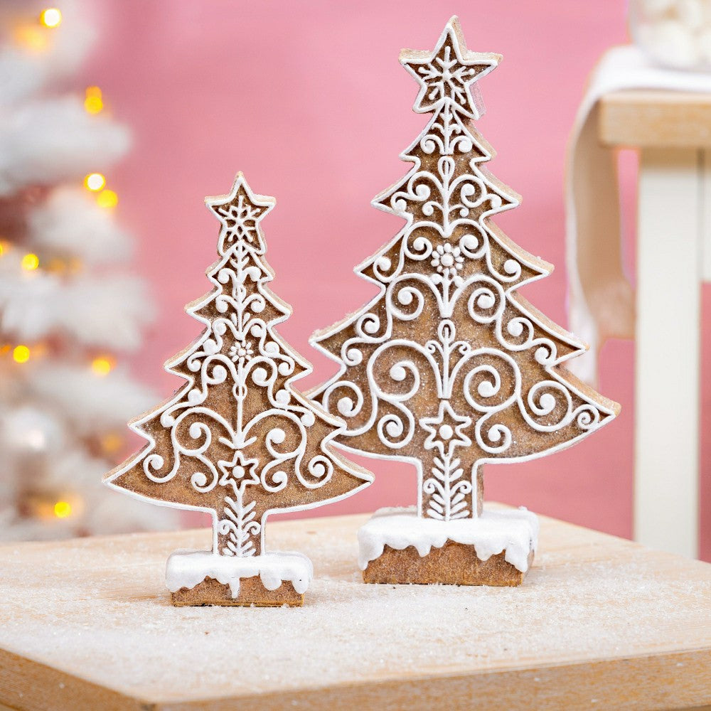 Sugar & Stripes Bright Table Décor Resin Gingerbread Tree, Set of 2 | Plow & Hearth