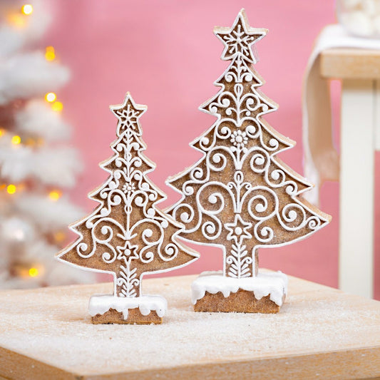 Sugar & Stripes Bright Table Décor Resin Gingerbread Tree, Set of 2 | Plow & Hearth