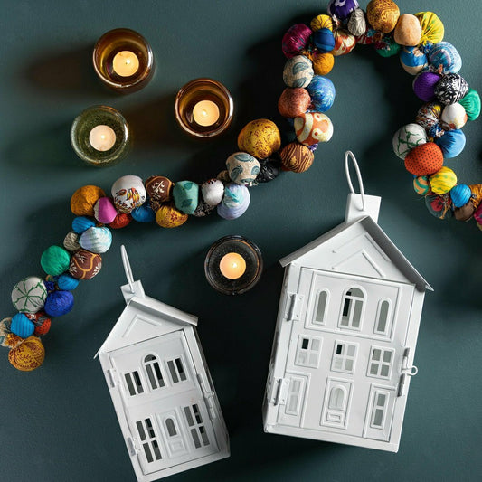 Sari Fabric Pom Pom 74" Handcrafted Mantle Garland | Plow & Hearth