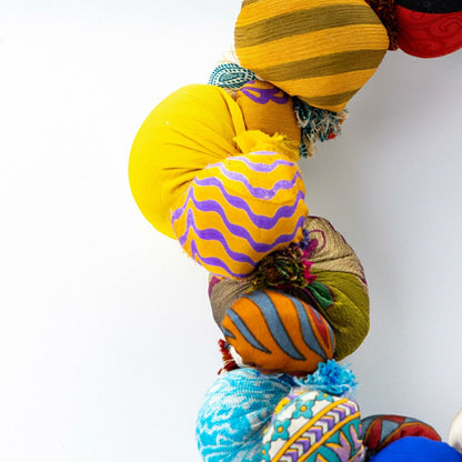Sari Fabric Pom Pom 74" Handcrafted Mantle Garland | Plow & Hearth