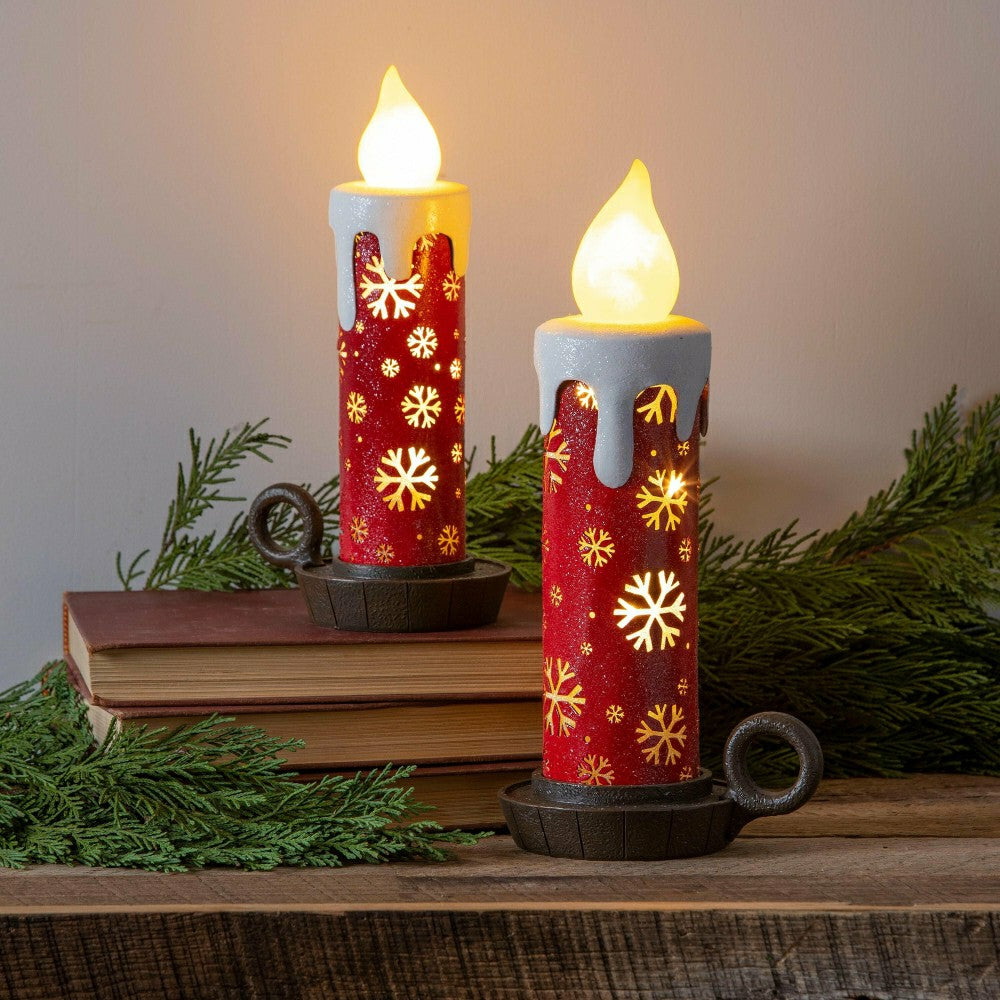 Lighted Snowflake Candlestick Table Décor, Set of 2 | Plow & Hearth