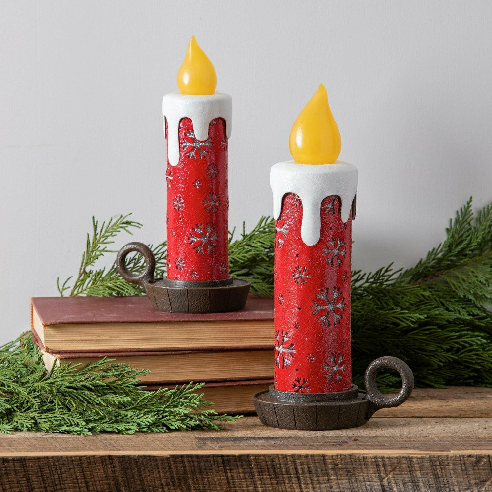 Lighted Snowflake Candlestick Table Décor, Set of 2 | Plow & Hearth