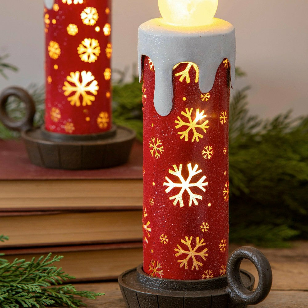 Lighted Snowflake Candlestick Table Décor, Set of 2 | Plow & Hearth