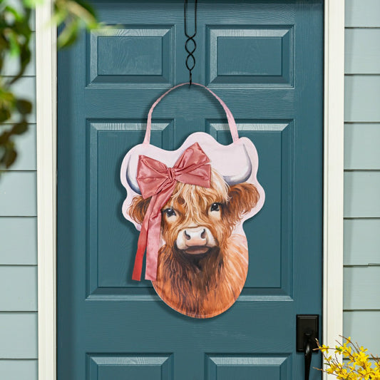 Blossom The Bowtiful Highland Cow Door Decor | Plow & Hearth