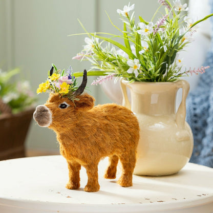 Petal & Plow Table Decor Natural Fiber Floral Highland Cow, 11.5"L | Plow & Hearth