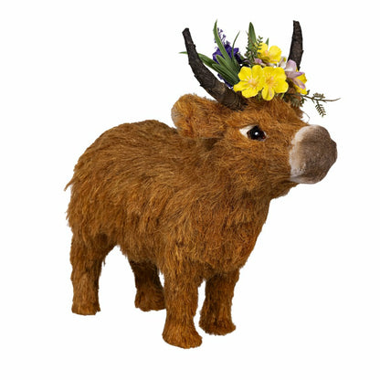 Petal & Plow Table Decor Natural Fiber Floral Highland Cow, 11.5"L | Plow & Hearth