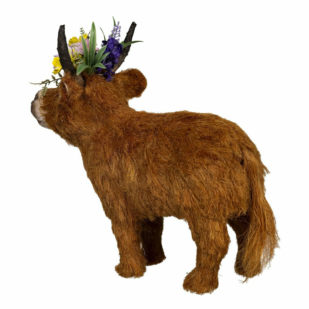 Petal & Plow Table Decor Natural Fiber Floral Highland Cow, 11.5"L | Plow & Hearth