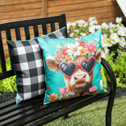 Floral Sunglasses Highland Cow Pillow Cover | Plow & Hearth